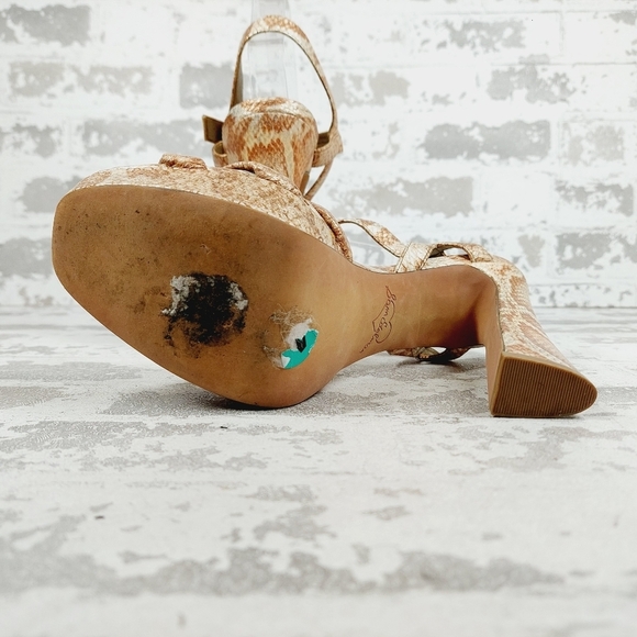 Sam Edelman Taryn Snakeskin Brown Tan High Heel Platform Sandals T703 - Picture 8 of 13